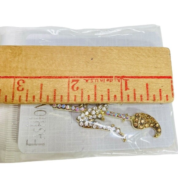 Crystal Witch Pin‎ Broom Rhinestone  Black Clear Brooch Pin Gold Tone NEW - Picture 4 of 8